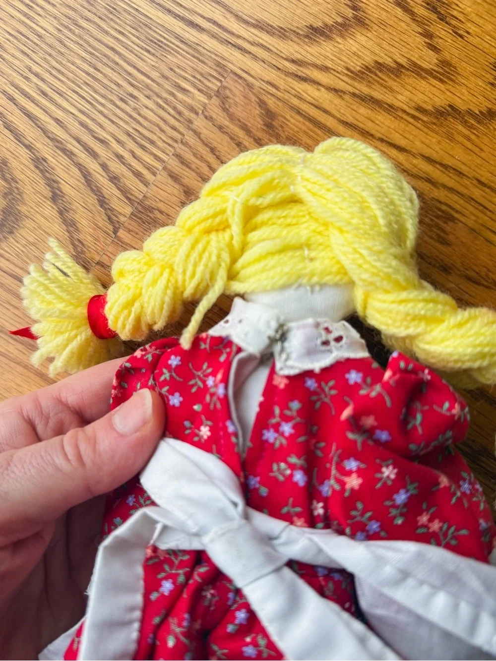 Handcrafted Vintage Yellow-Haired Rag Doll in Red Dress - Kids Toy